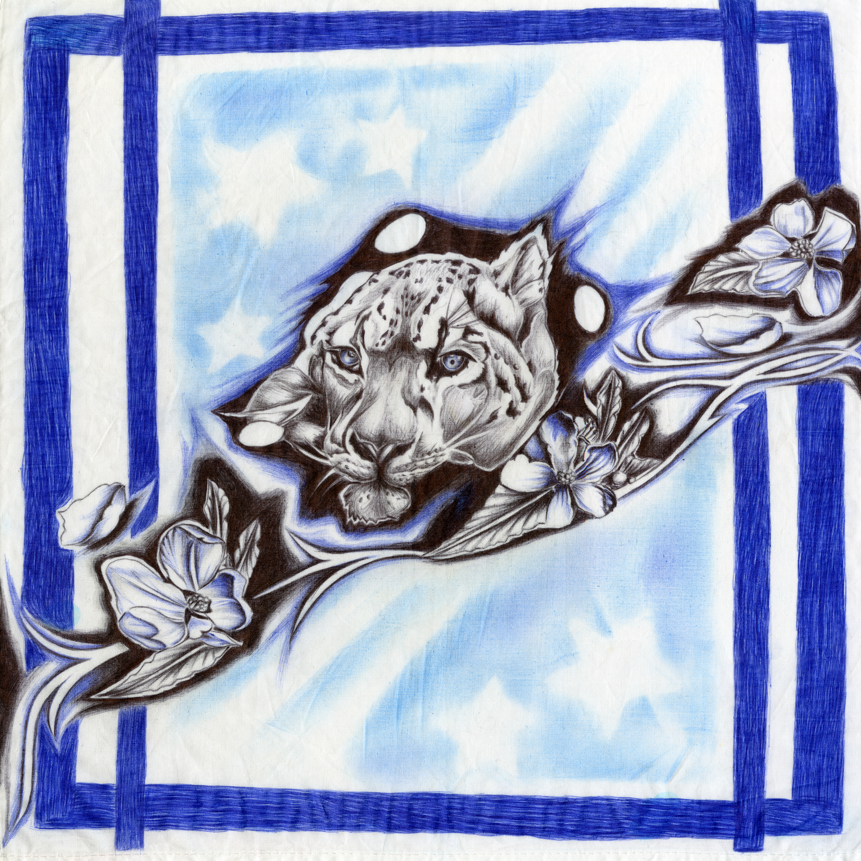 Floral Embrace The Snow Leopards Gaze
